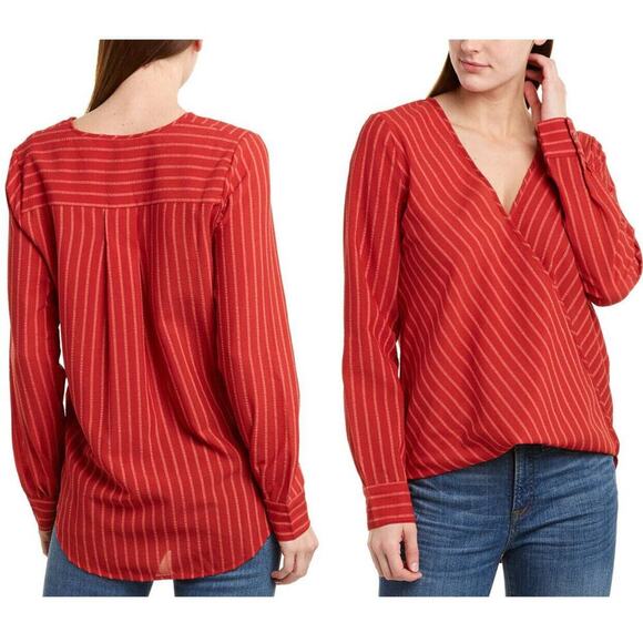 BCBG Maxazria Venetian Cross Wrap Blouse Womens Size Small Long Sleeves Shirt - Picture 1 of 6
